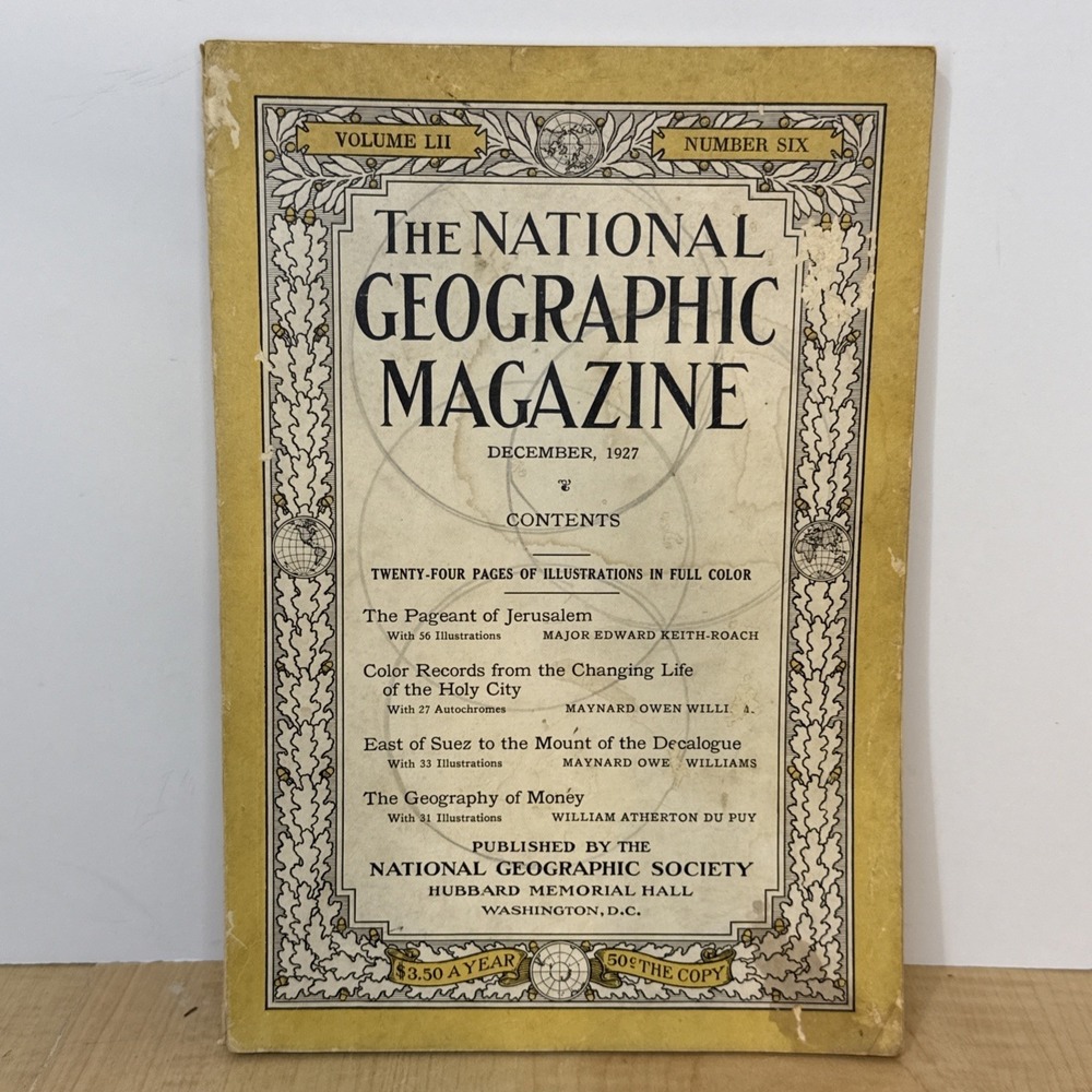 Vintage National Geographic Volume LII No. 6 Dec 1927 Jerusalem Holy City Color - Picture 1 of 5